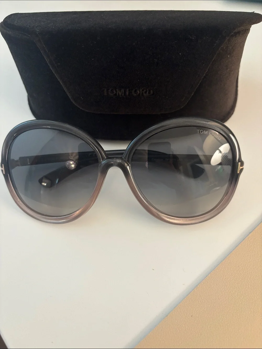Tom Ford Oversized Gradient Black to Brown Round Sunglasses